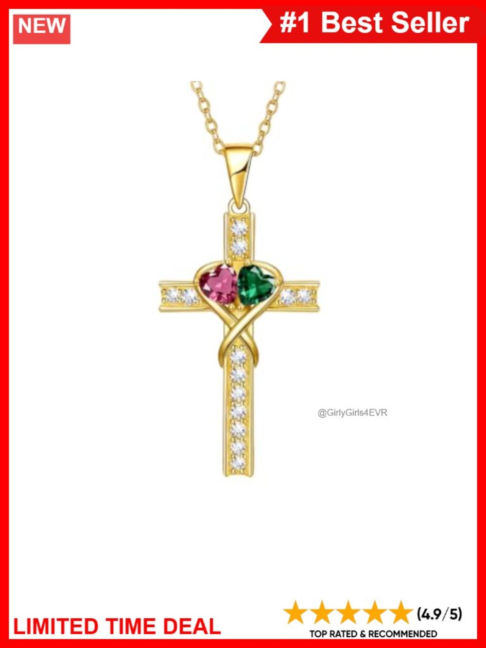 Cross Necklace Double Birthstone Pendant Infinity Women Jewelry
